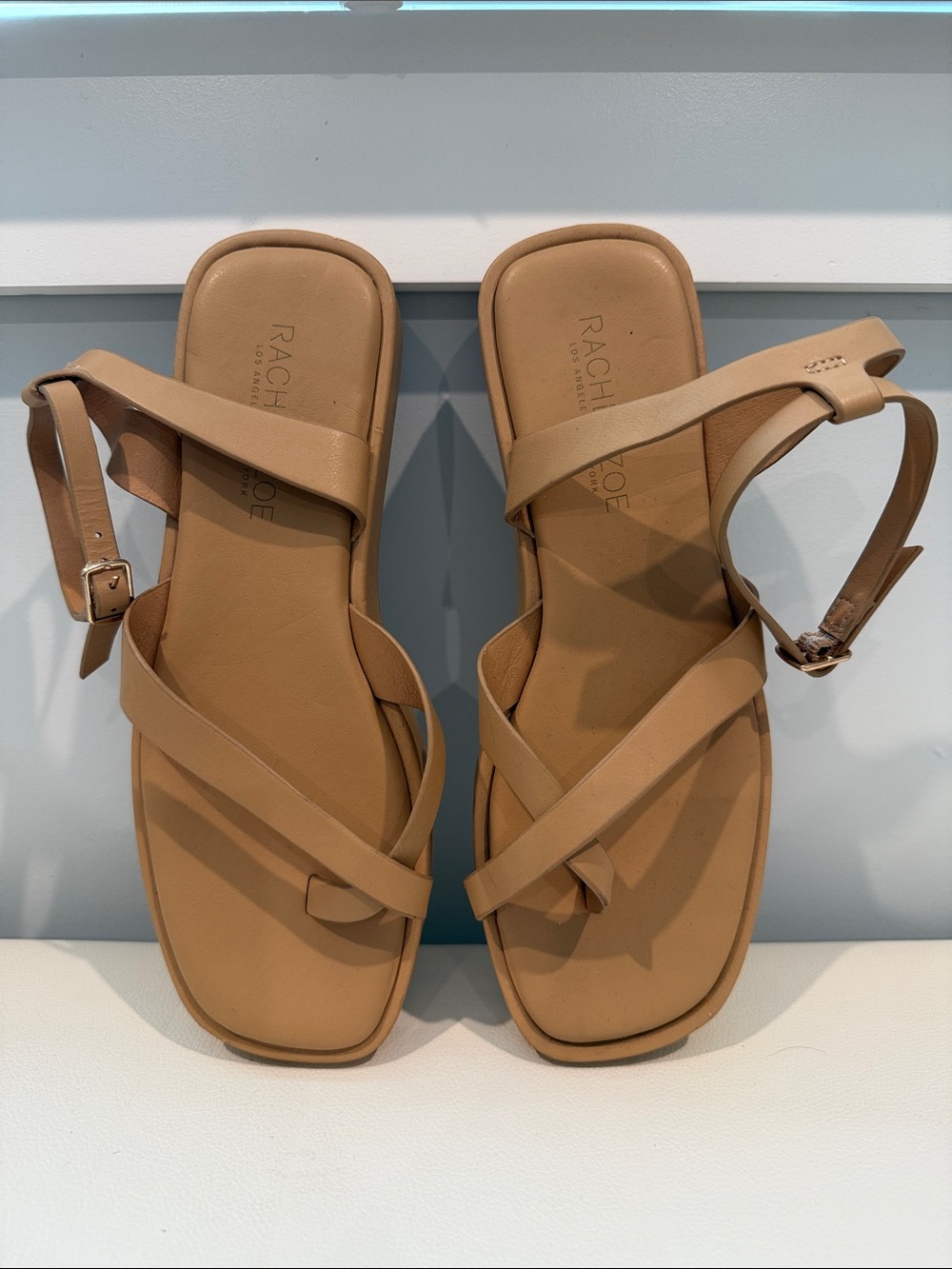 Rachel Zoe Tan Strappy Leather Ankle-Sling Sandals